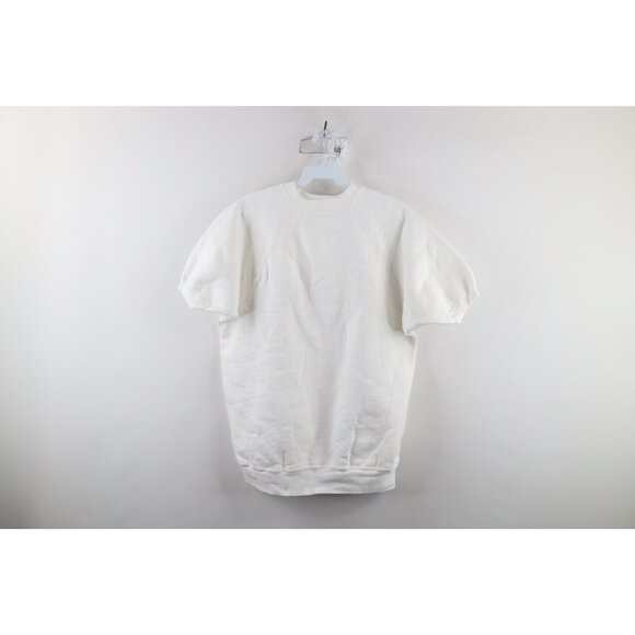 Vintage 50s 60s Streetwear Mens Large Blank Short Sleeve Sweatshirt White USA